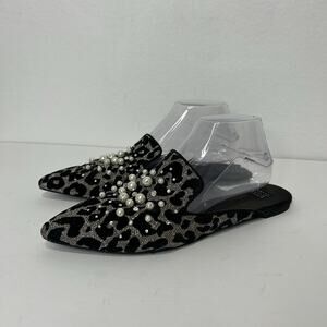 White House Black Market WHBM Mules Size 10 Embellished Pearl Leopard Slip On